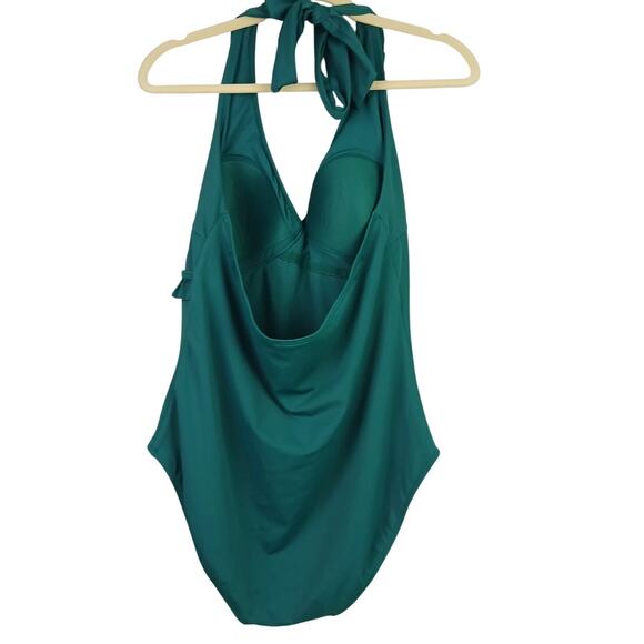 Boden Women's SZ 14 Ruffle Halterneck One Piece Swimsuit Green - Picture 4 of 6